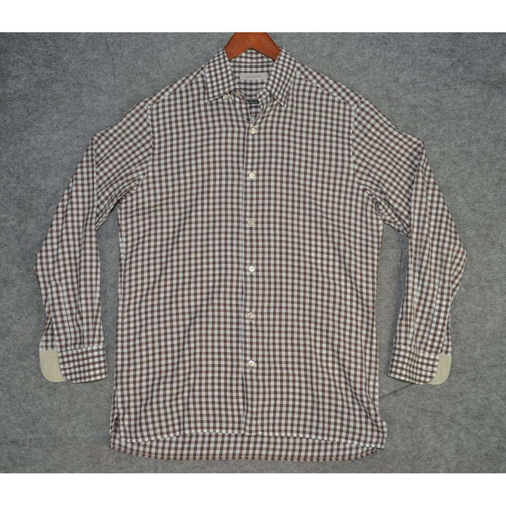 Ermenegildo Zegna Men M Brown Designer Button Up / Down Dress Shirt Check Luxury